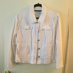 david brooks White Denim Jacket with Button Front